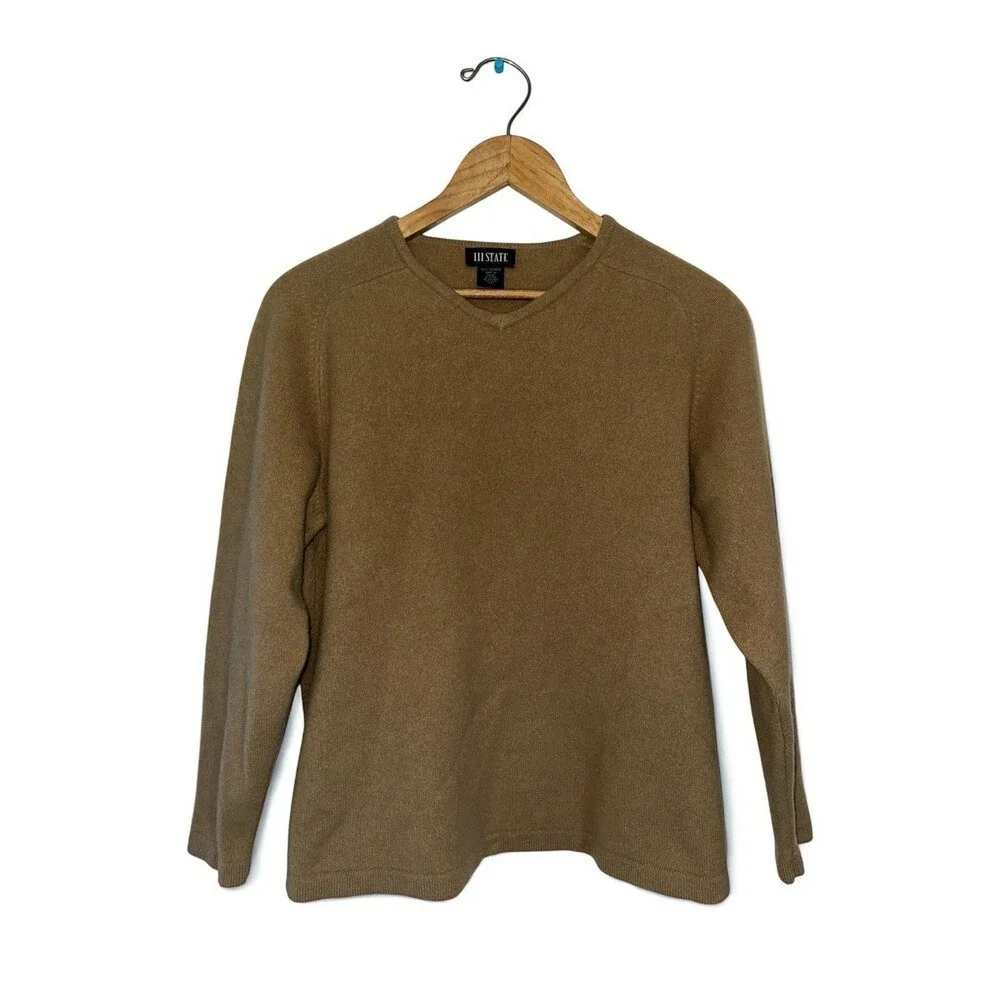 111 State 100% Cashmere Sweater Men’s Medium Tan V Neck Pullover